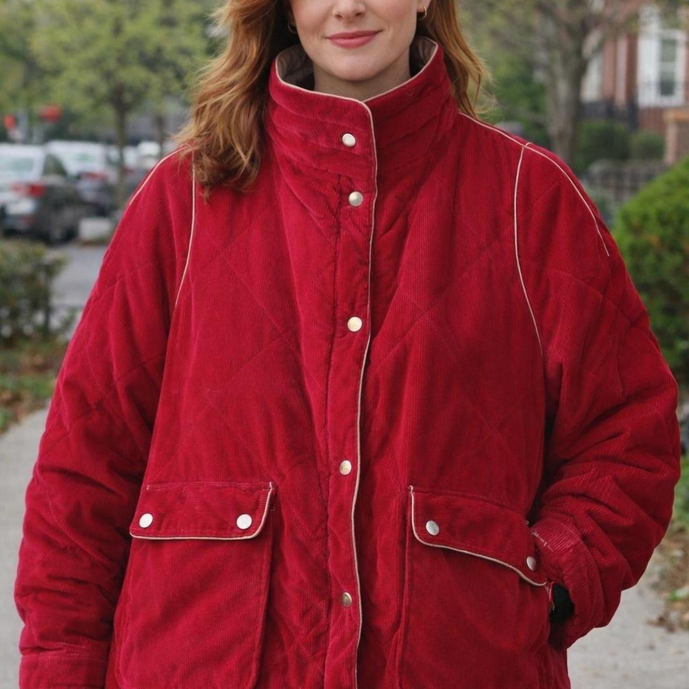 Red Corduroy Women's 2X Jacket Quited Gray Reversible.
